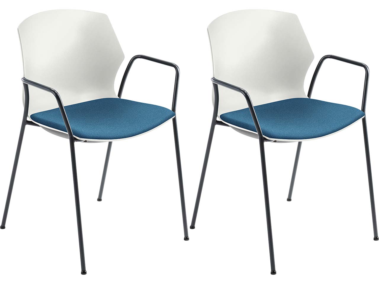 2x Besucherstuhl "2511" weiß, mit Armlehnen, hellblau