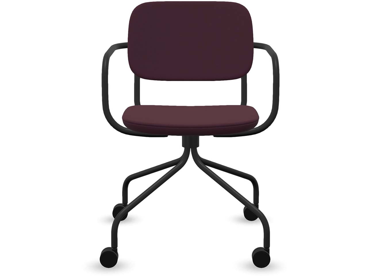 Profim Besucherstuhl "NORMO" mit Sternfußgestell auf Rollen, schwarz, Stoff: bordeaux