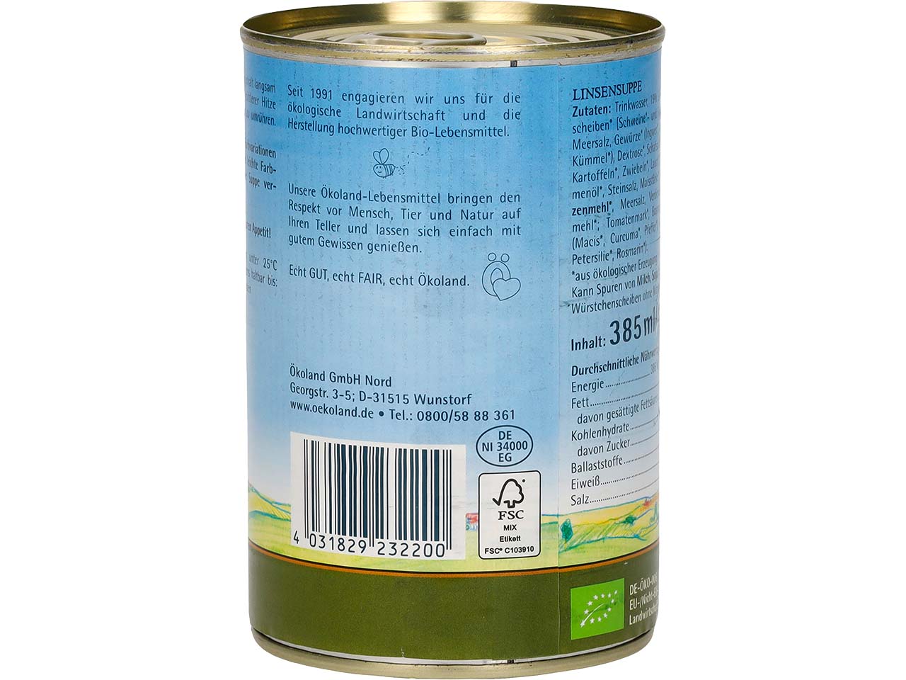 Ökoland Bio-Linsensuppe mit Würstchen, 400 g