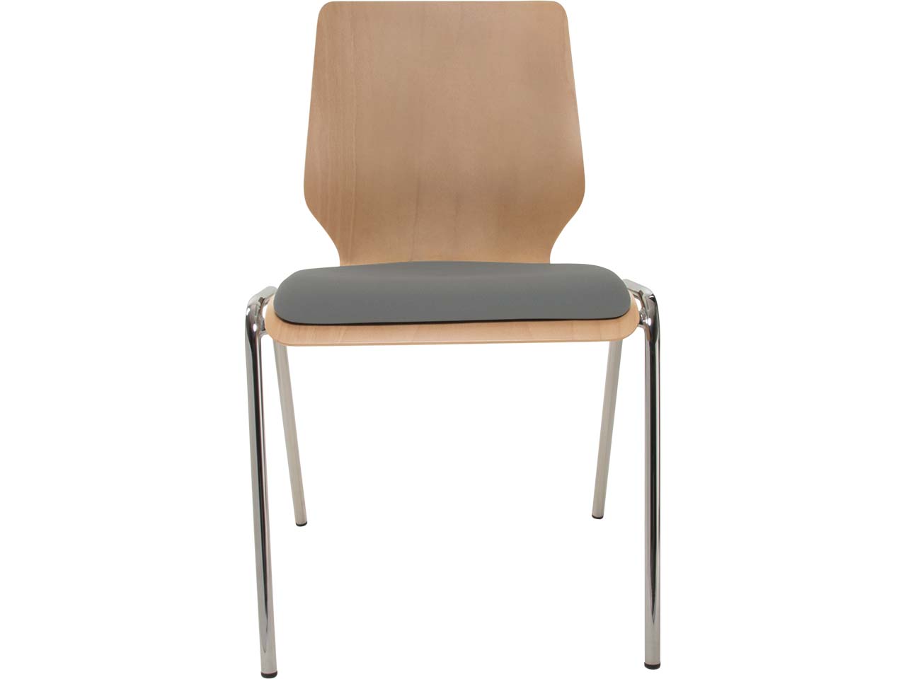 Besucherstuhl "A2" Buche, Gestell verchromt, Sitzpolster grau