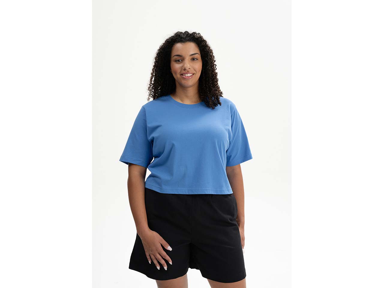 MELA Bio-Damen-T-Shirt "DESNA" mit Rundhalsausschnitt, azur, Gr. S