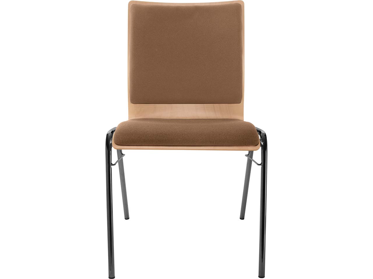 Besucherstuhl "A45" Buche lackiert, Gestell schwarz, Steg, Sitz- und Rückenpolster braun