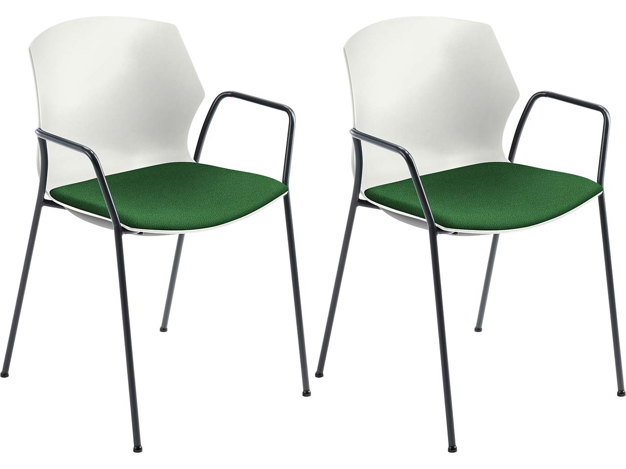 2x Besucherstuhl "2511" weiß, mit Armlehnen, dunkelgrün
