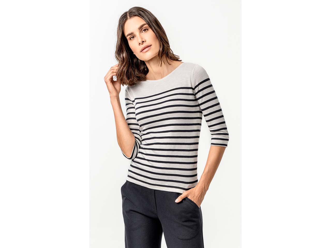 Living Crafts Bio-Damen-T-Shirt "ALEVA" mit 3/4-Arm, chalk/ink blue, Gr. S