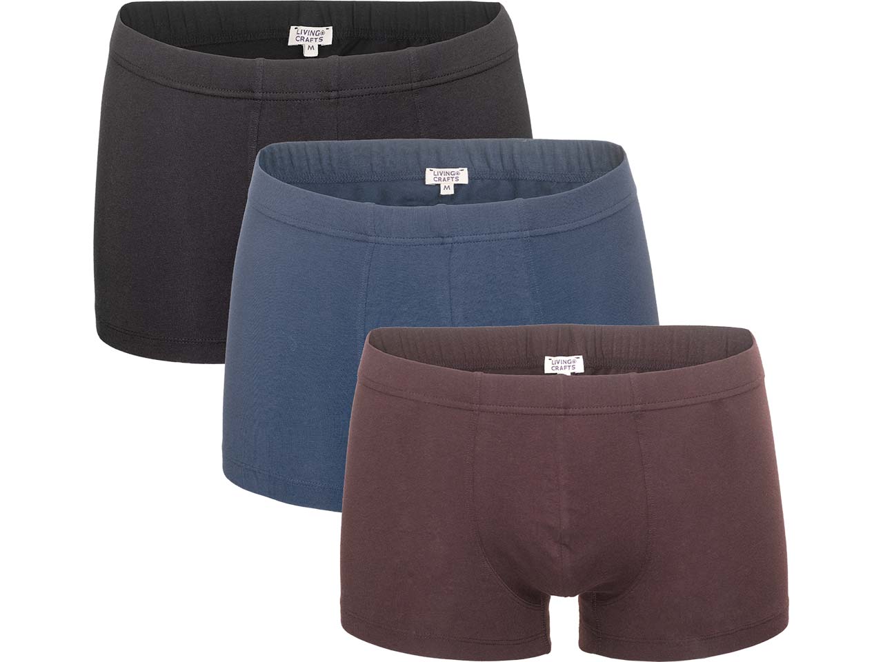 Living Crafts 3er-Pack Bio-Herren-Boxershorts 'SAGON', zinfandel/navy/black, Gr. XL