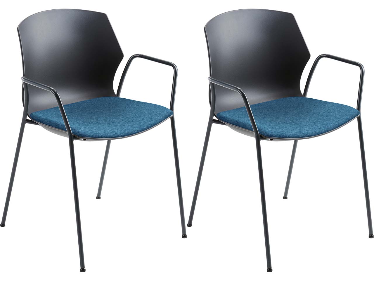 2x Besucherstuhl "2511" schwarz, mit Armlehnen, hellblau