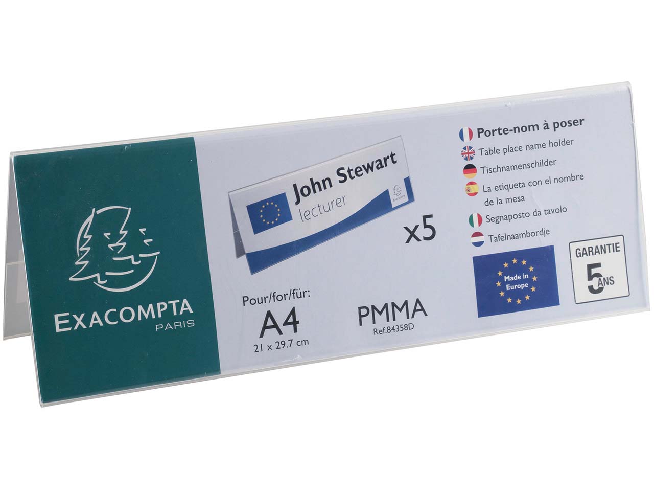 5er Pack Exacompta Tischnamensschilder "Exacryl" horizontal, aus PMMA, DIN A4 quer