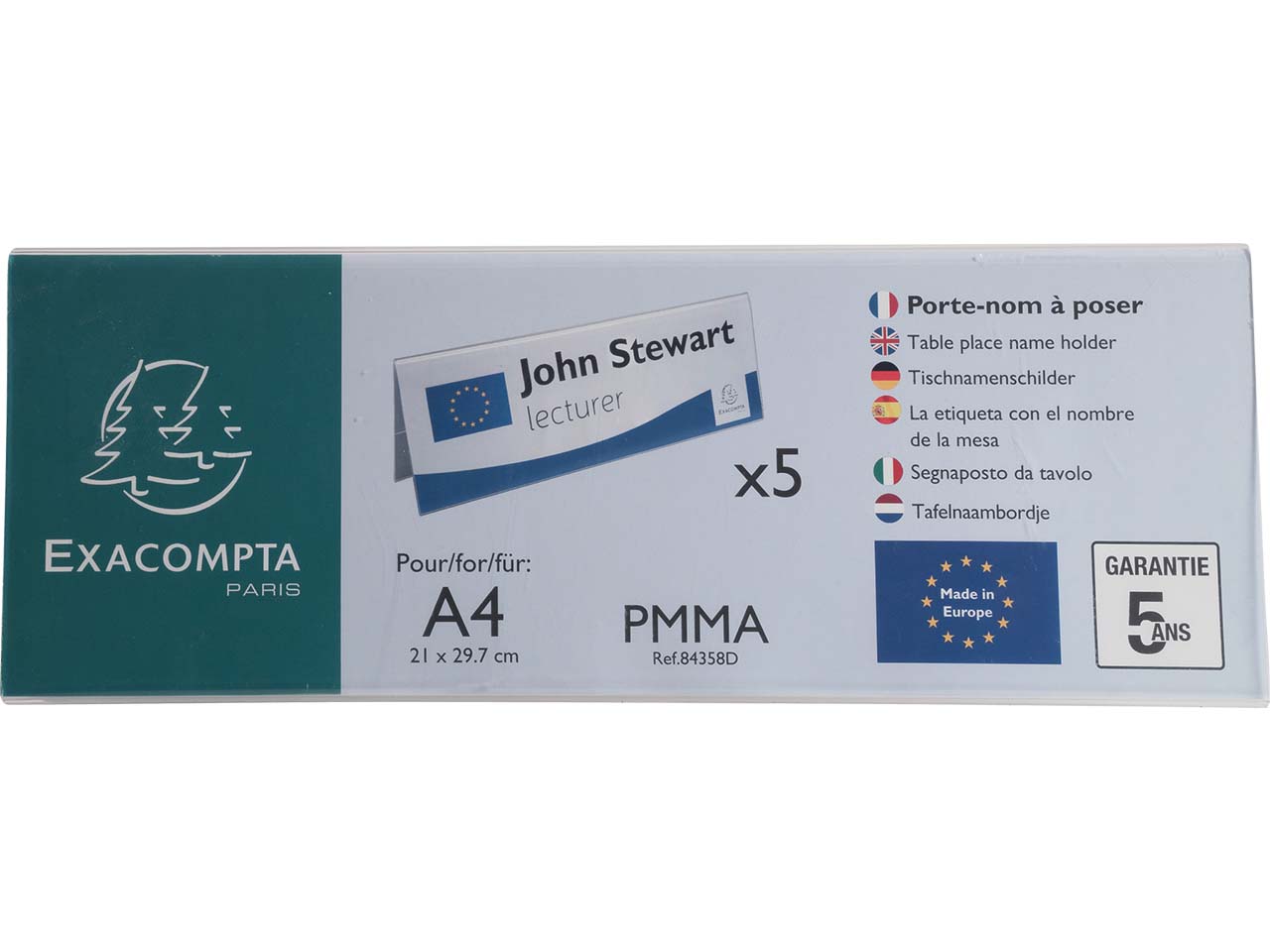 5er Pack Exacompta Tischnamensschilder "Exacryl" horizontal, aus PMMA, DIN A4 quer 5er Pack Exacompta Tischnamensschilder "Exacryl" horizontal, aus PMMA, DIN A4 quer