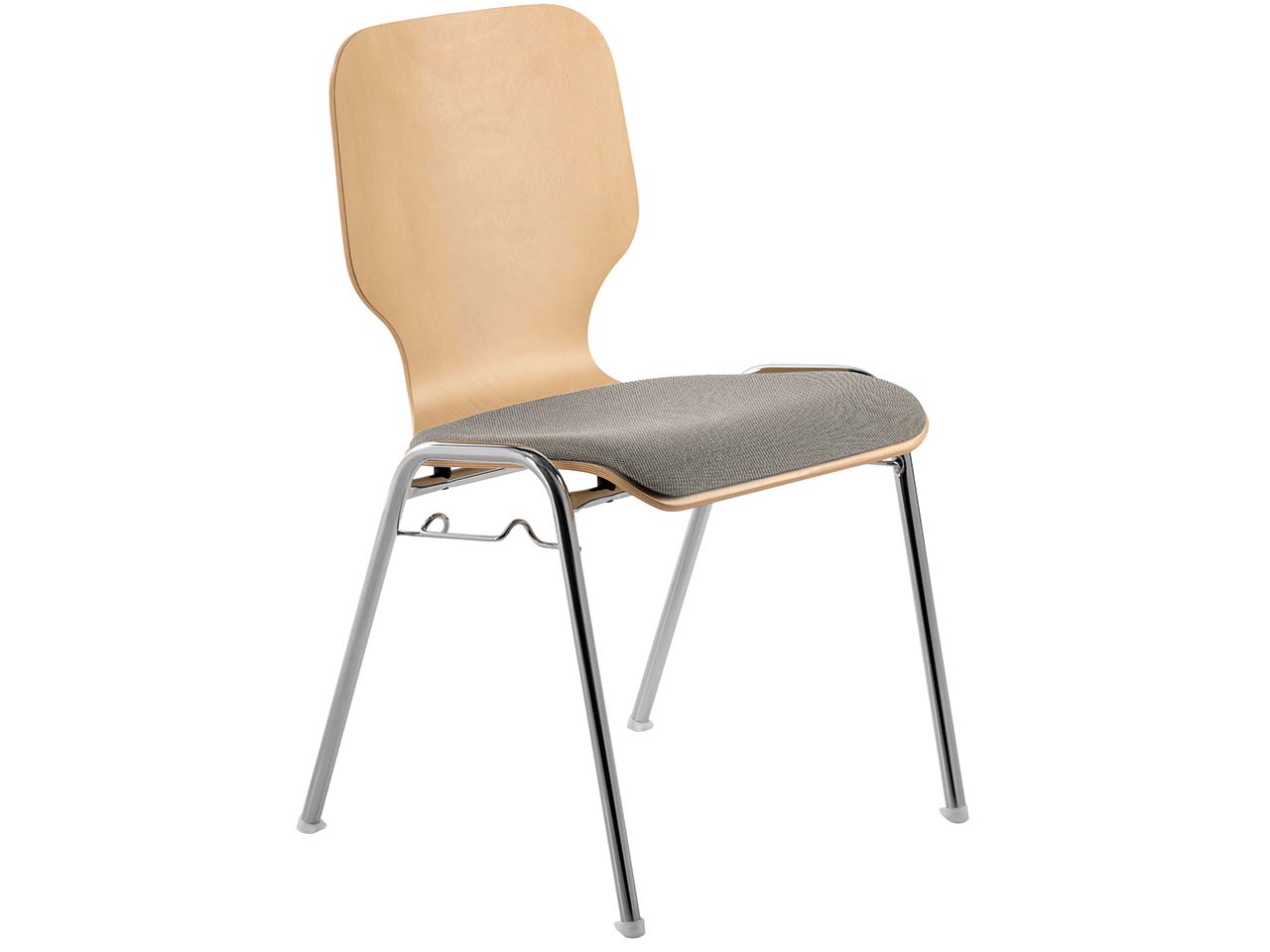 Besucherstuhl "211604" Buche lackiert, Gestell verchromt, Sitzpolster beige