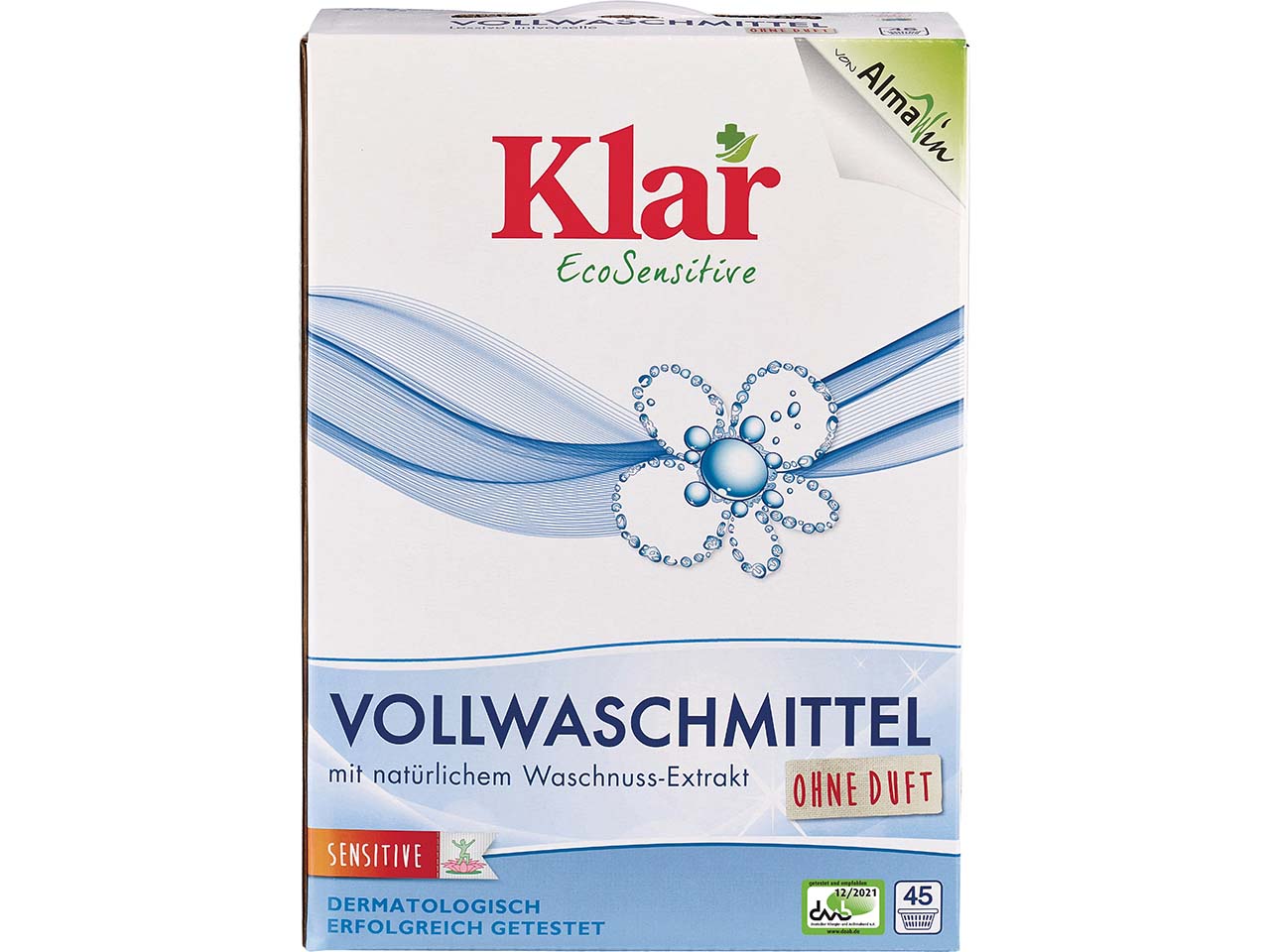 Klar Vollwaschmittel mit Waschnuss-Extrakt 'EcoSensitive', 2,475 kg