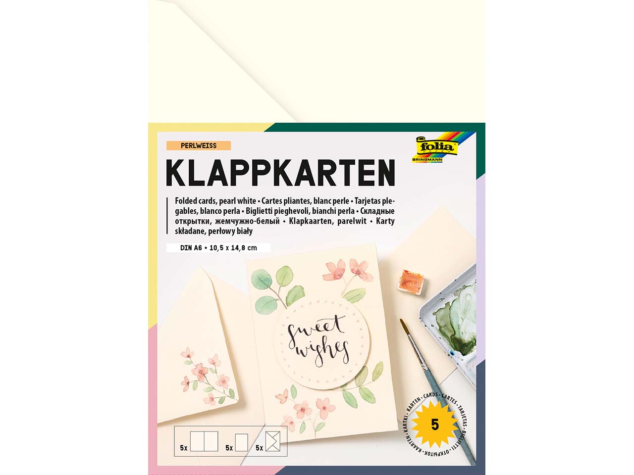 folia Klappkarten 220g/m², 10,5x15cm, perlweiß