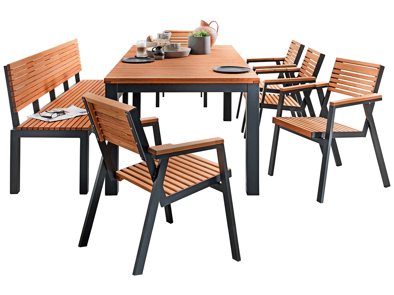 Gartenmöbel-Set 'Berrissimo', 7-teilig, 5 Sessel, 1 Tisch, 1 Bank 180 cm