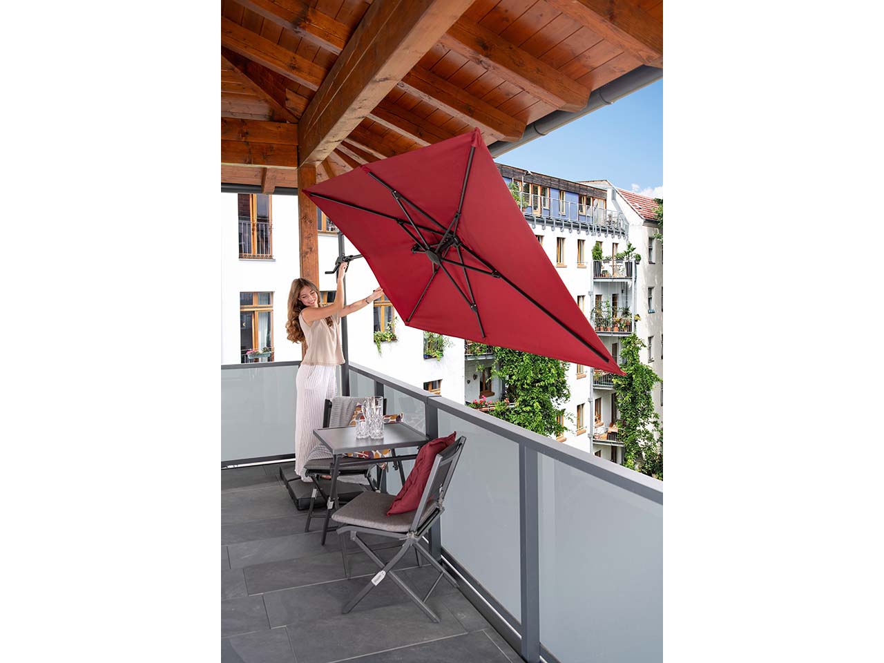 doppler Pendelschirm "ACTIVE Pendel Green Edition" 240 x 135 cm, bordeaux