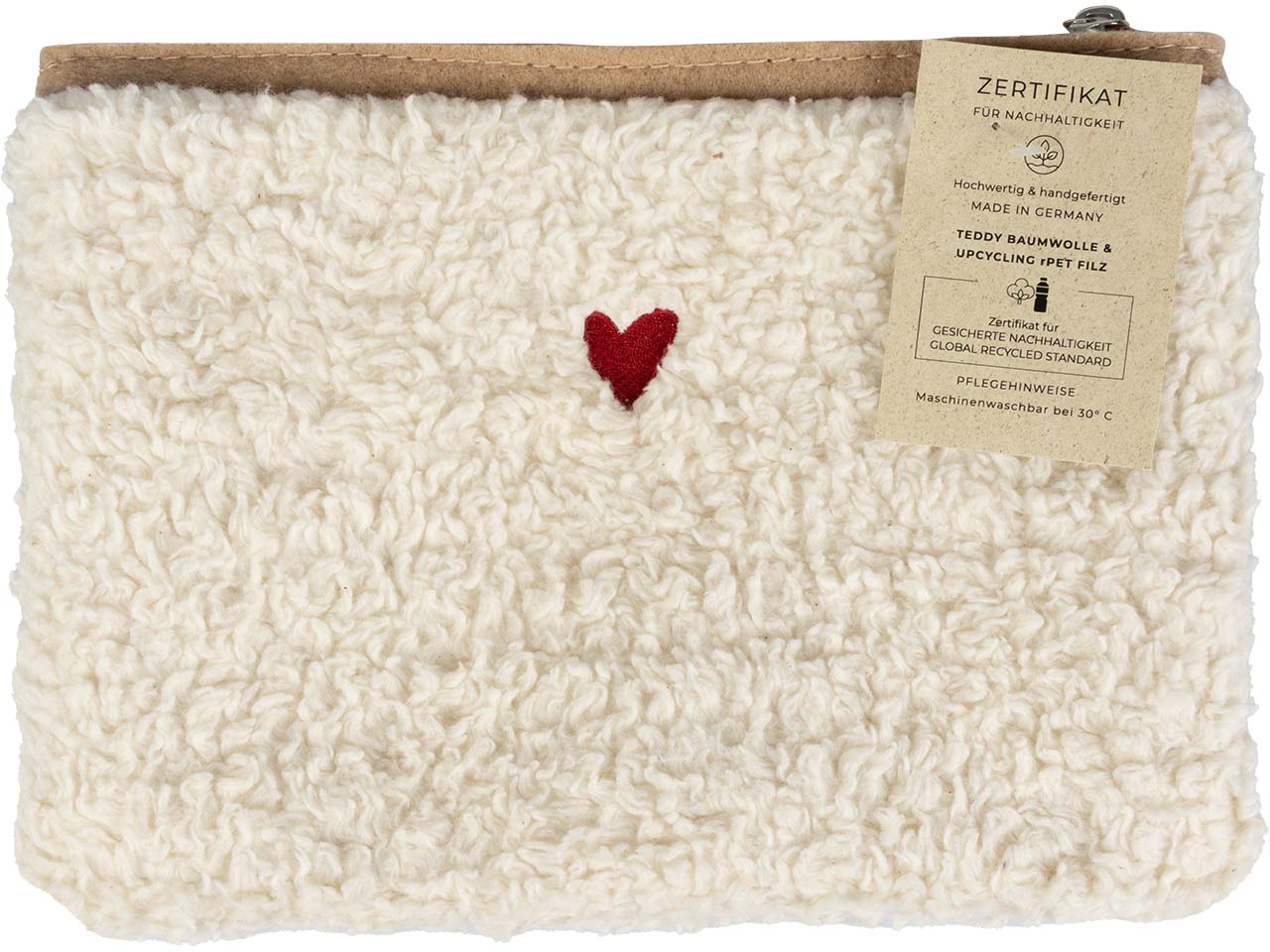 Tasche "Lilly" aus Bio-Baumwolle, mit Herz bestickt, weiß, B 25 x T 2 x H 18 cm