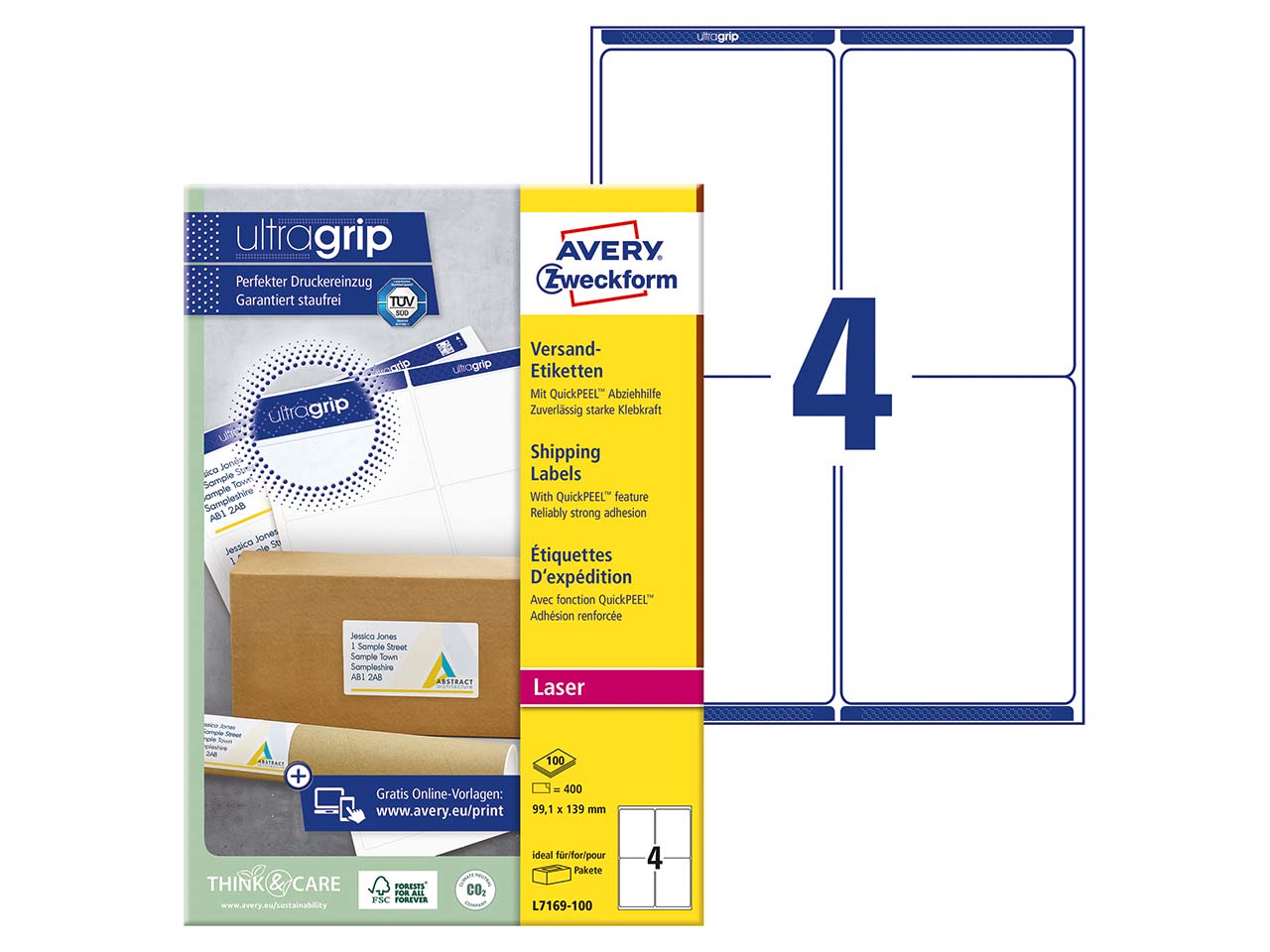 400 Adress Etiketten 99,1x139 mm Laser +