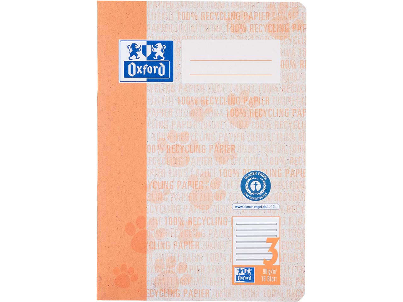 OXFORD Recycling-Schulheft DIN A5, 16 Blatt, Lineatur 3, 90 g/m²