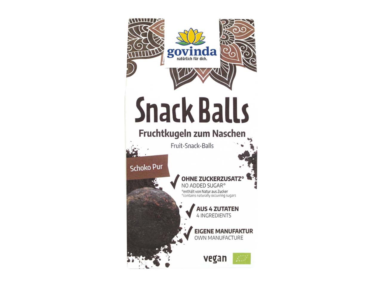 govinda Bio-Fruchtkugeln "Snack Balls" Schoko pur, ohne Zuckerzusatz, 100 g