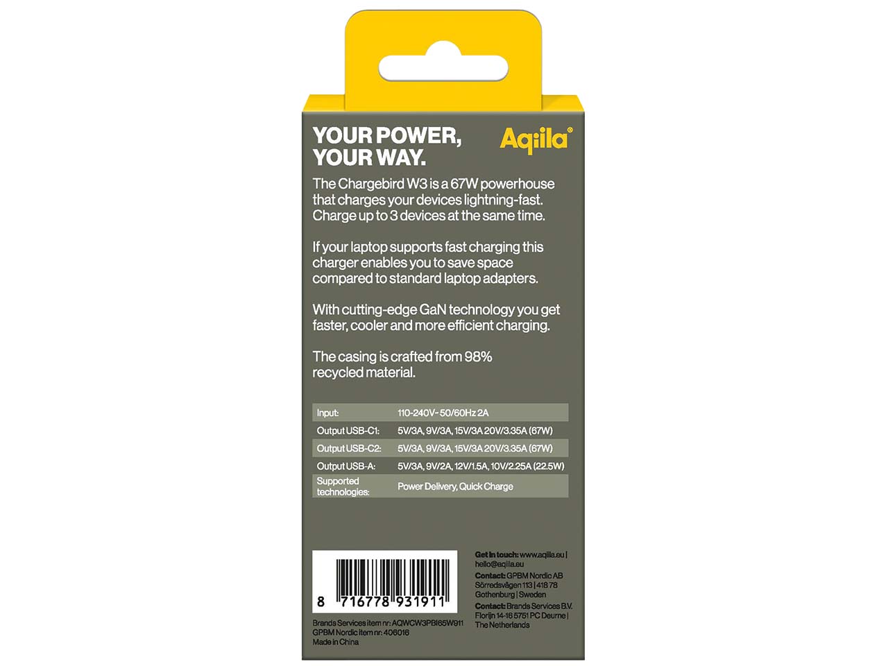 Aqiila USB Ladegerät und Ladeadapter "Chargebird W3"