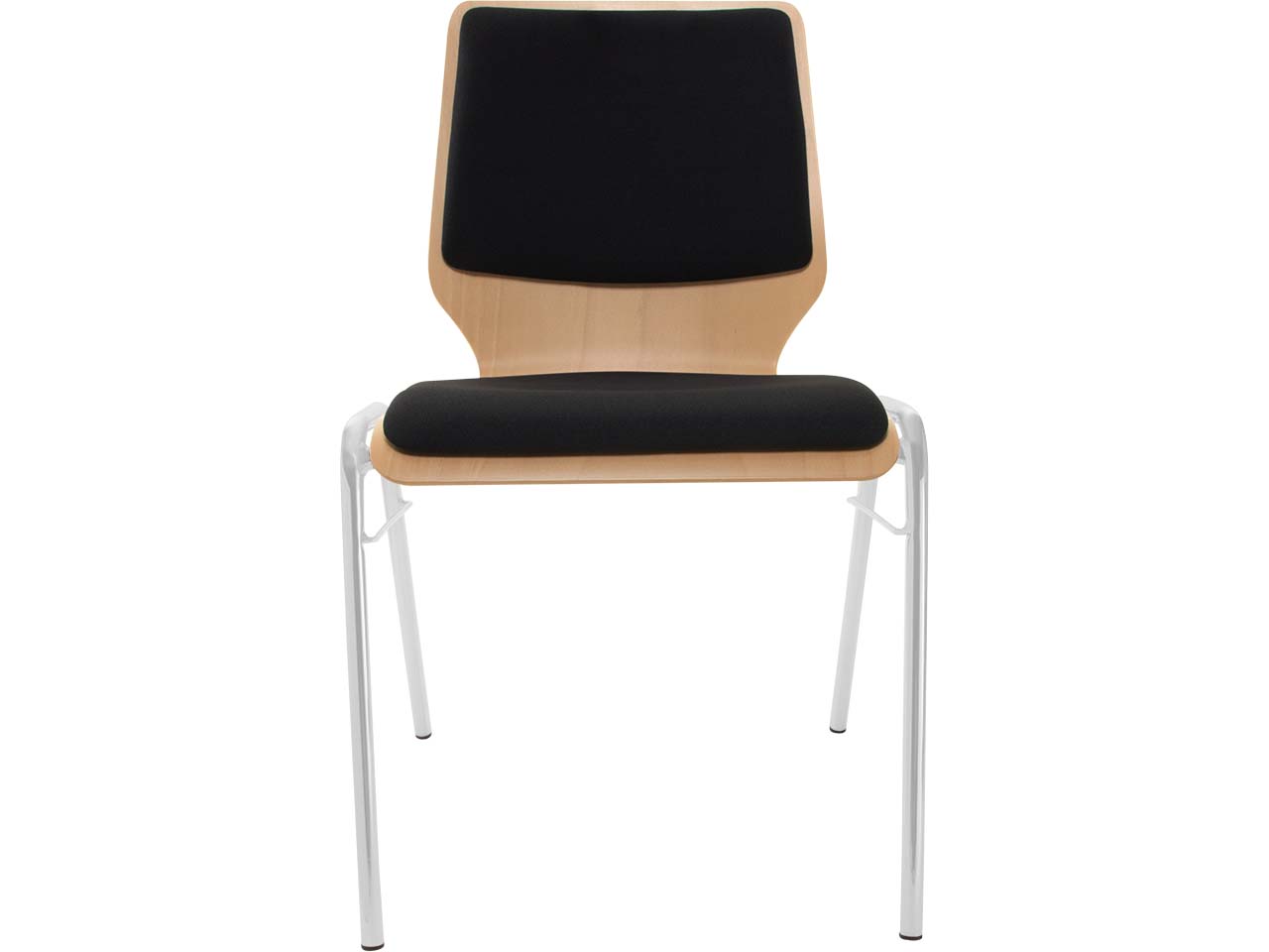 Besucherstuhl "A2" Buche lackiert, Gestell silber, Steg, Sitz- und Rückenpolster schwarz