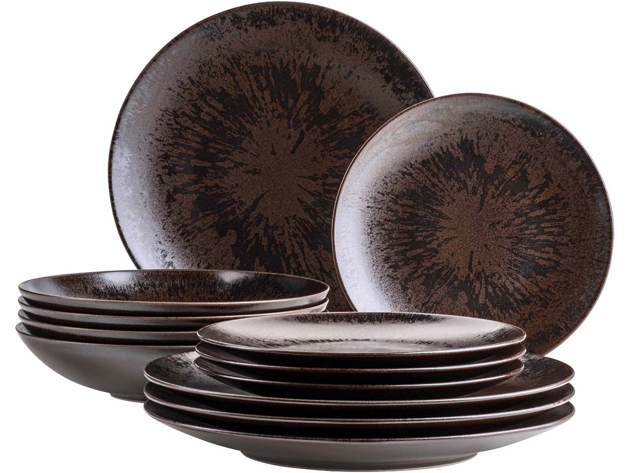 Mäser Tafelservice 12-tlg. "Metallic Bronze" Steinzeug, bronze
