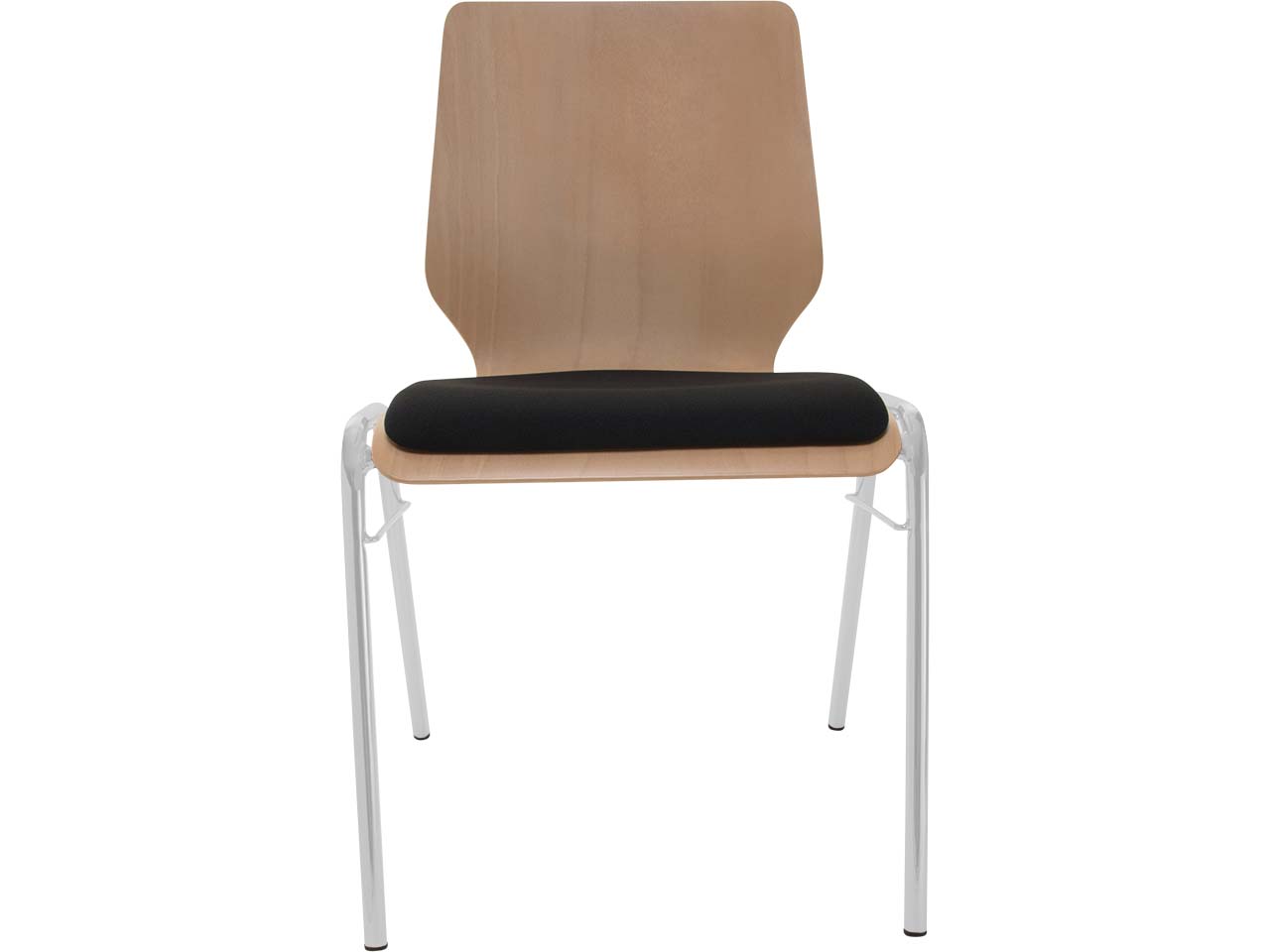 Besucherstuhl "A2" Buche, Gestell silber, Steg, Sitzpolster schwarz