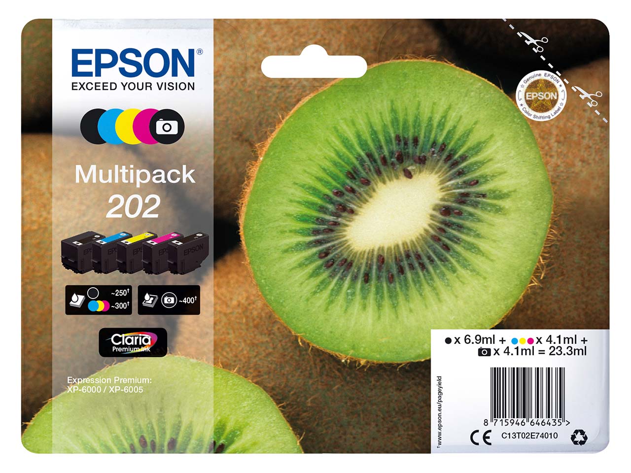 Epson Tintenpatronen 202 schwarz, photoschwarz, cyan, magenta, gelb, 5er-Set