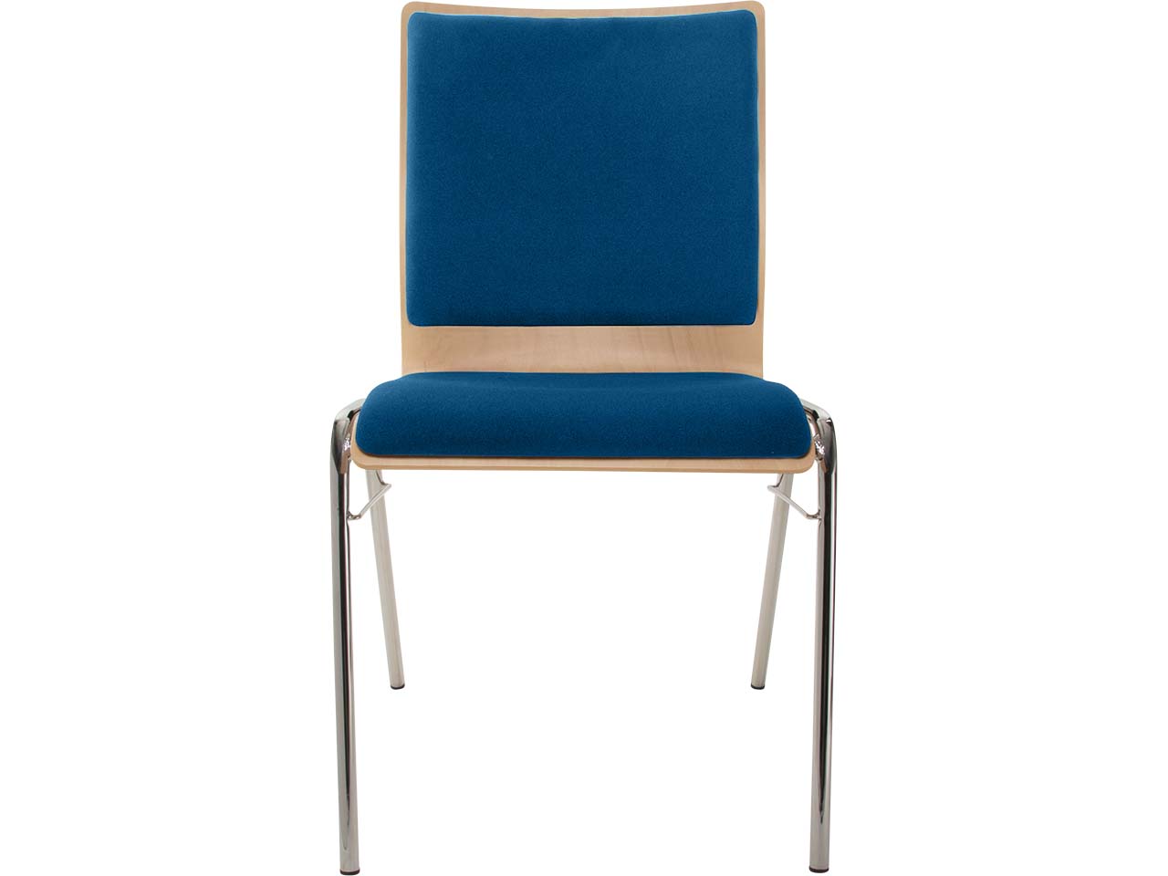 Besucherstuhl "A45" Buche lackiert, Gestell verchr., Steg, Sitz- und Rückenpolster blau