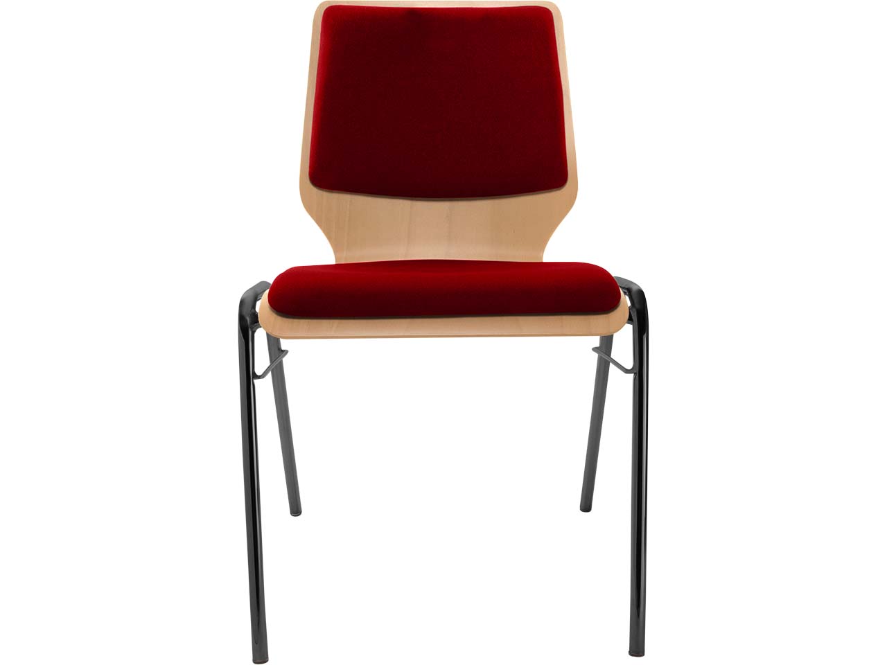 Besucherstuhl "A2" Buche lackiert, Gestell schwarz, Steg, Sitz- und Rückenpolster rot