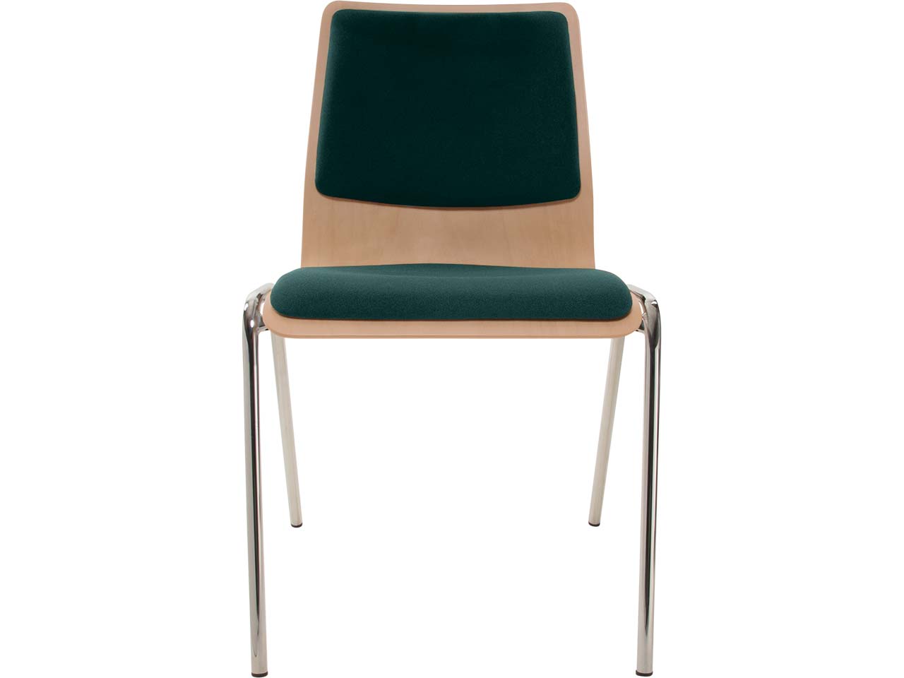 Besucherstuhl "A1" Buche lackiert, Gestell verchromt, Sitz- und Rückenpolster dunkelgrün