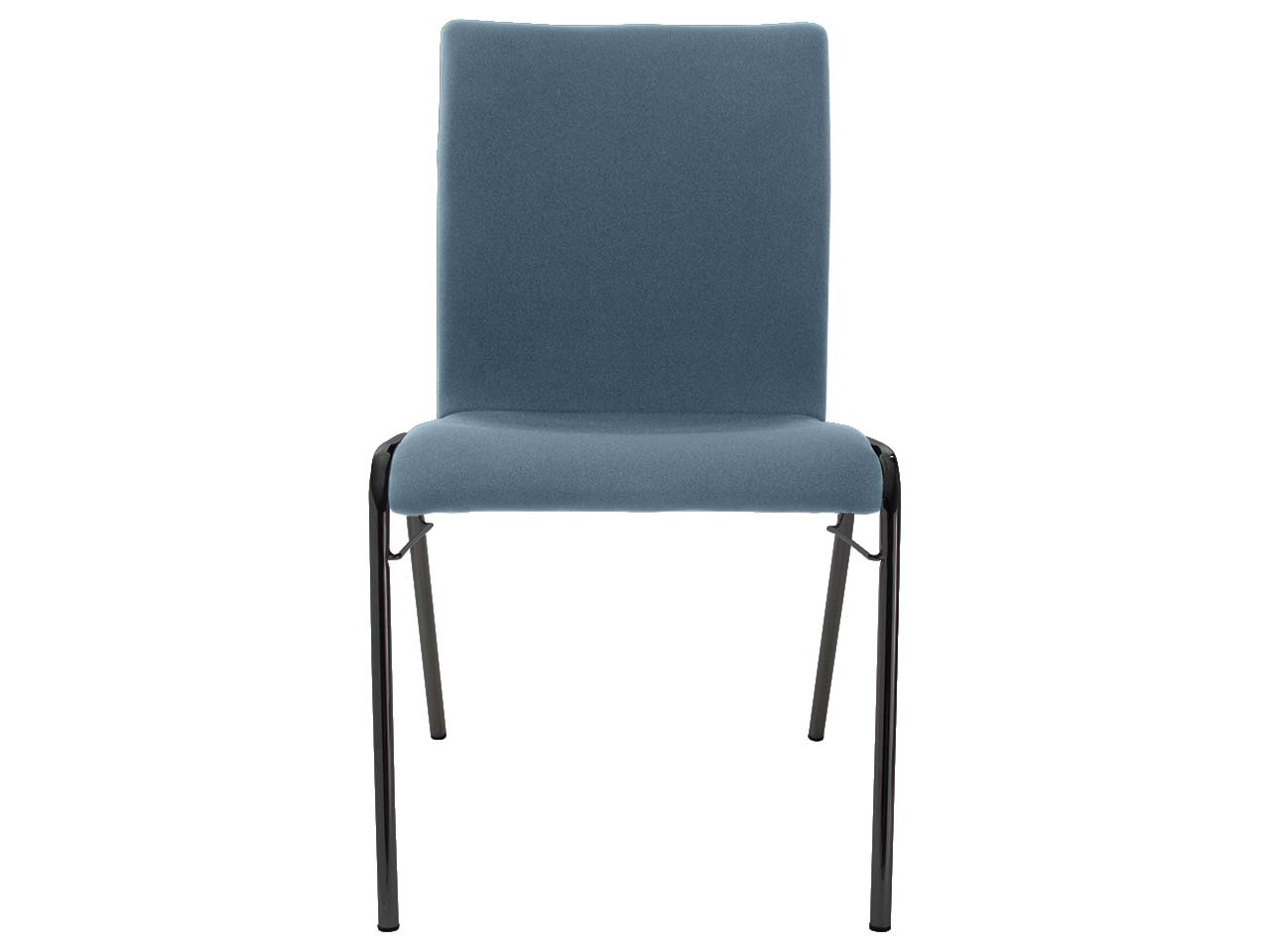Besucherstuhl 'A45' Buche, Gestell schwarz, Steg, Vollpolster stahlblau