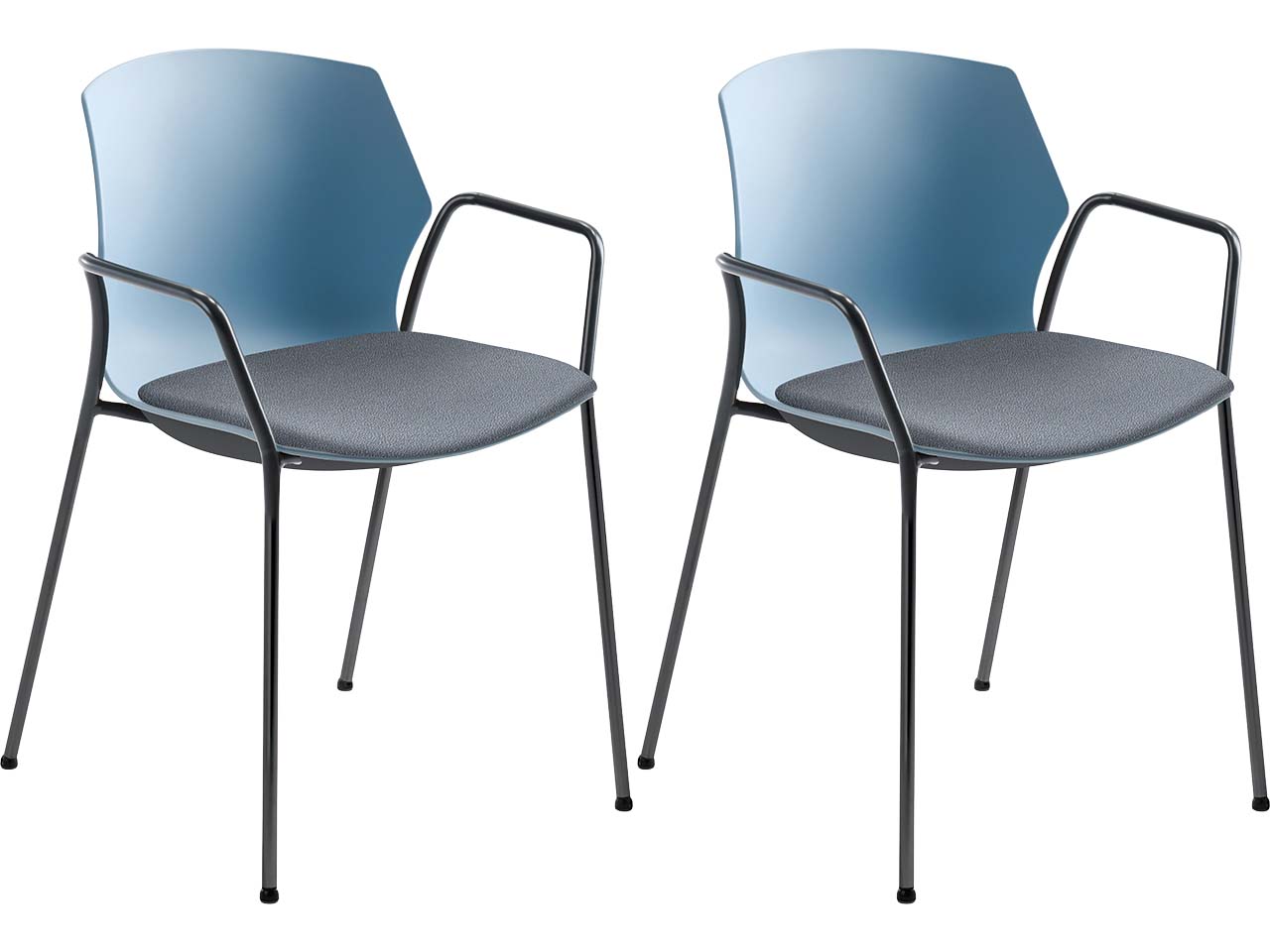 2x Besucherstuhl "2511" hellblau, mit Armlehnen, hellgrau
