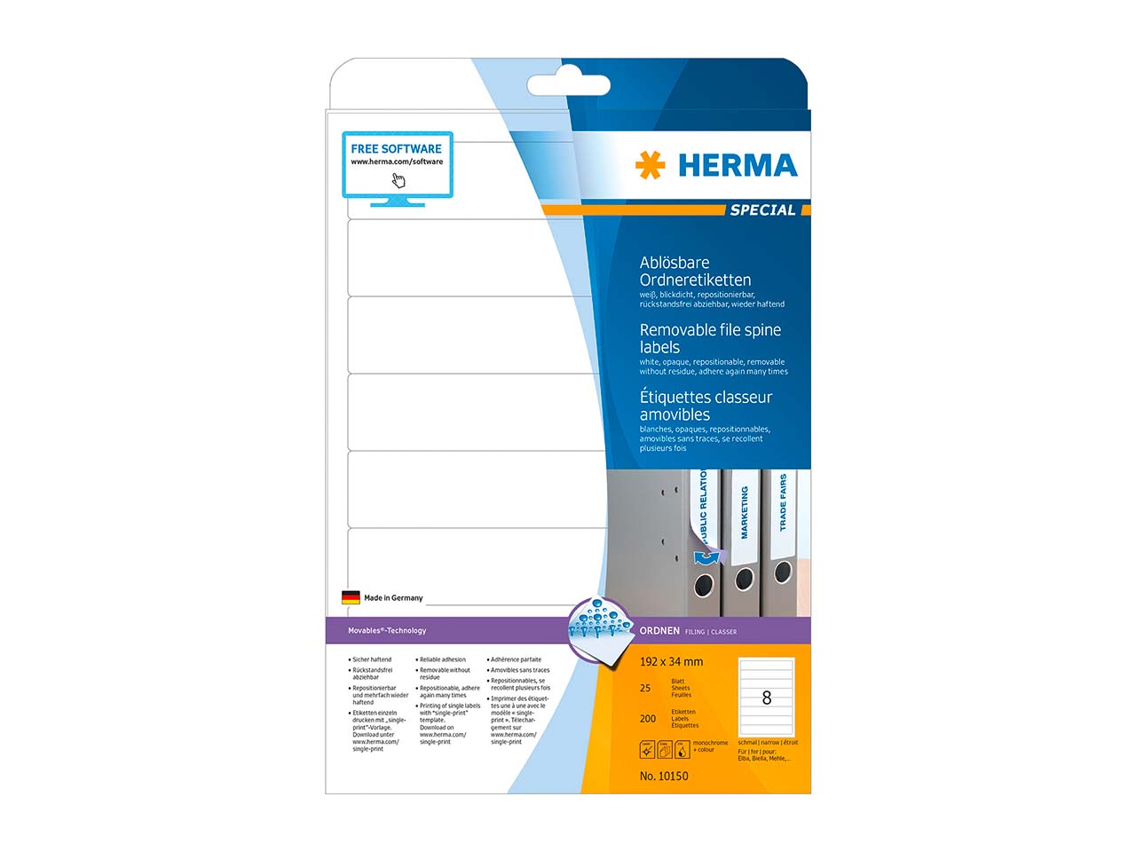 200 HERMA Ordnerrückenschilder 34 x 192 mm