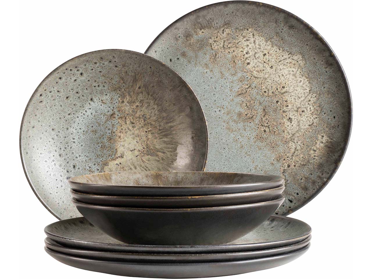 Mäser Teller Set 8-tlg. "Carellia" Steinzeug, grau