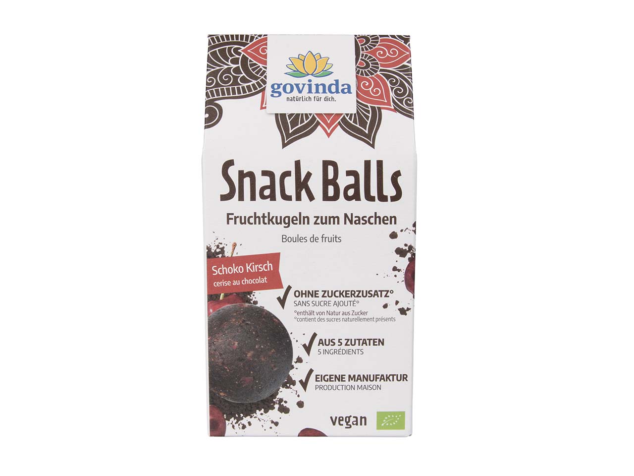 govinda Bio-Fruchtkugeln 'Snack Balls' Schoko-Kirsch, ohne Zuckerzusatz, 100 g