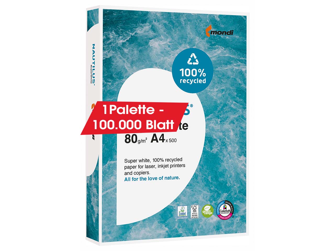 240 x 500 Blatt mondi Recycling Kopierpapier "Nautilus Super White" DIN A4