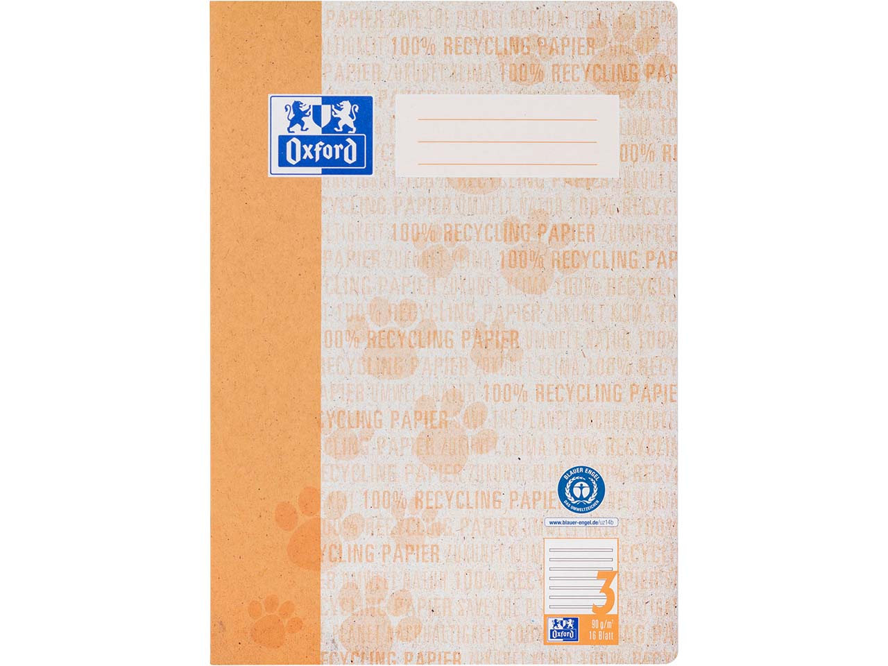 OXFORD Recycling-Schulheft DIN A4, 16 Blatt, Lineatur 3, 90 g/m²