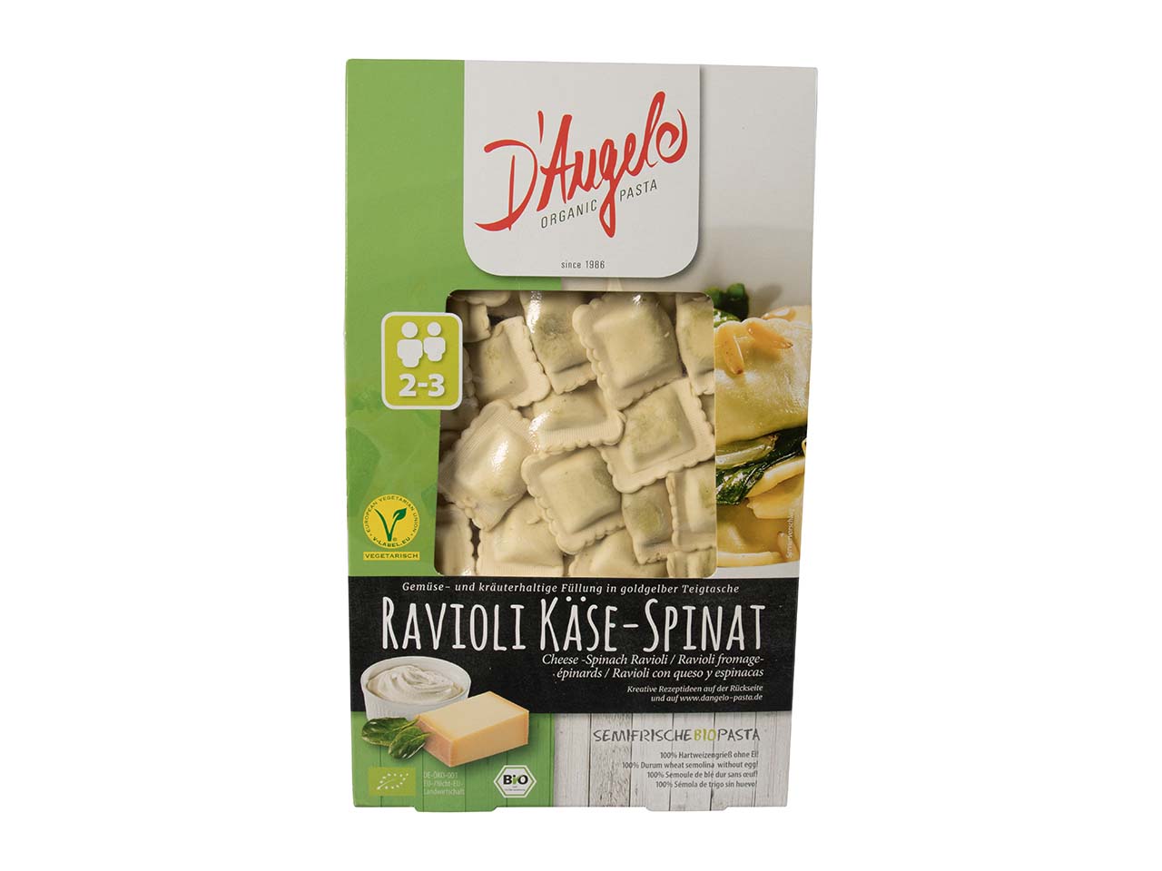 D`Angelo Bio-Ravioli mit Käse-Spinat-Füllung, 250 g