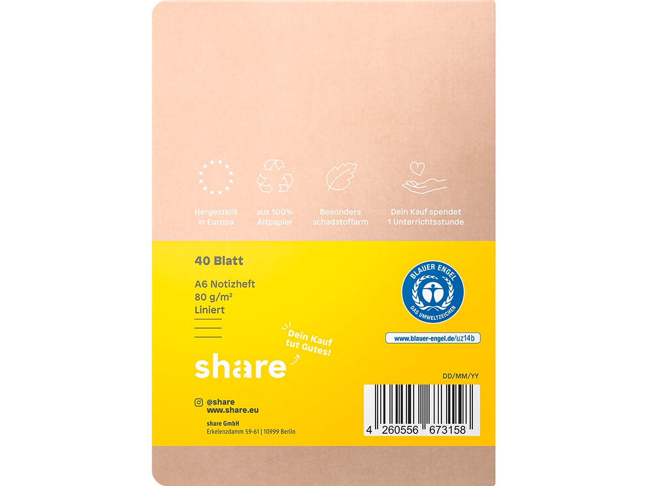 share Notizheft DIN A6 liniert, gelb