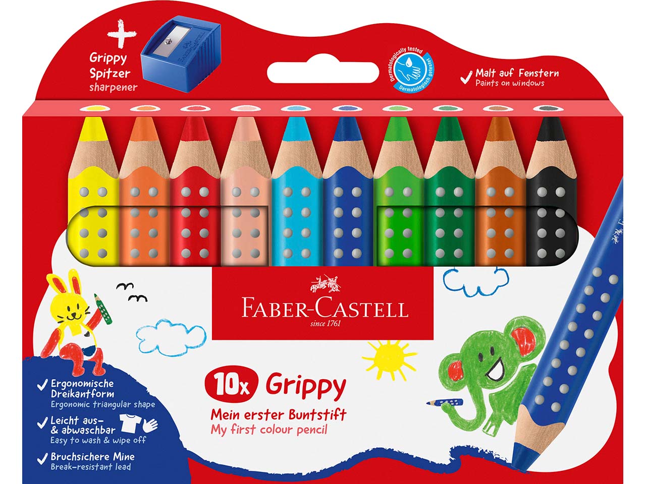 Faber-Castell 10er-Set Buntstifte "Grippy" mit Spitzer