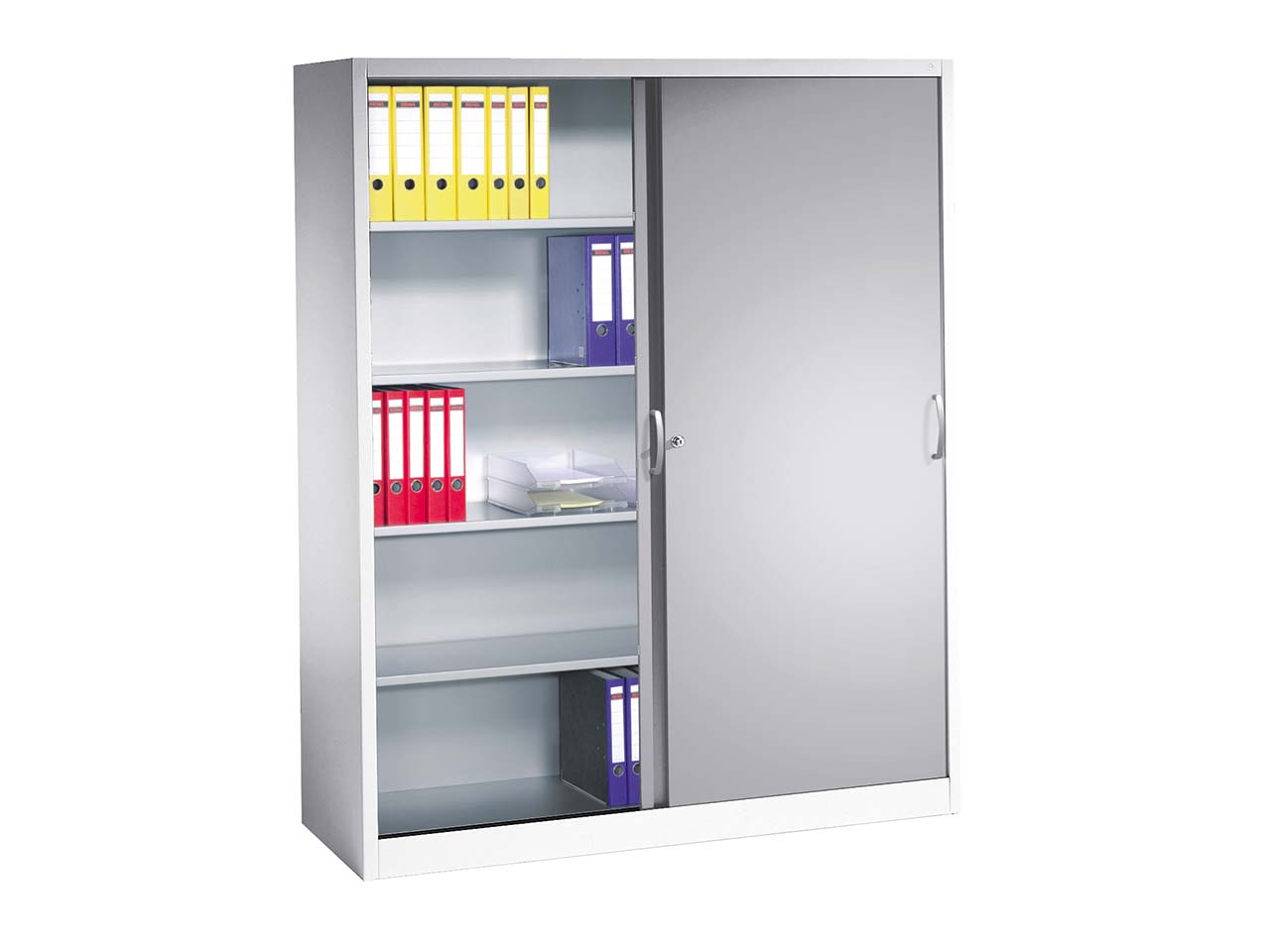 Schiebetürenschrank aus Stahl 160 cm breit lichtgrau  T 50  H 195
