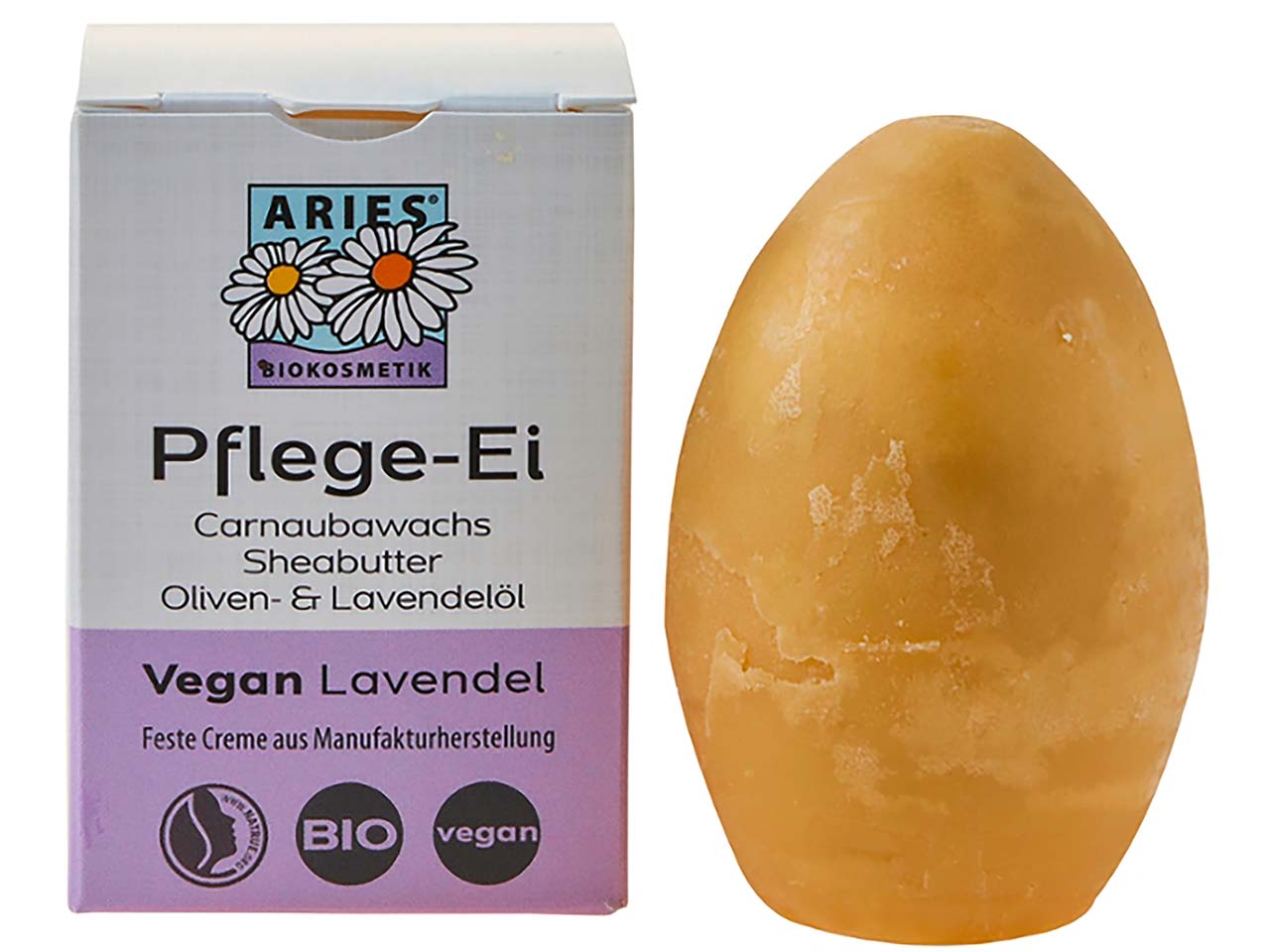 ARIES Vegane Feste Bio-Creme 'Pflege-Ei Lavendel', 50 g