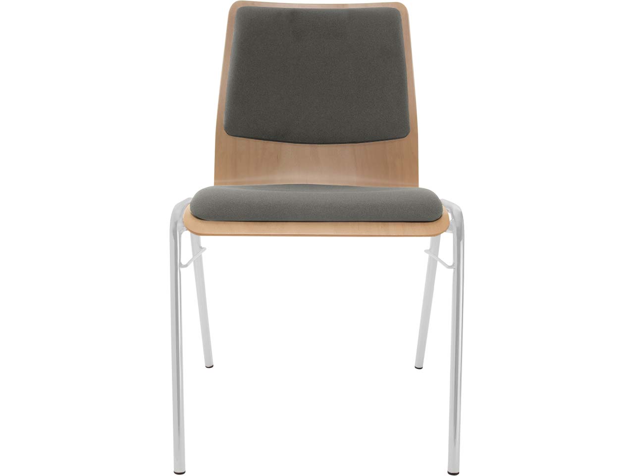Besucherstuhl "A1" Buche lackiert, Gestell silber, Steg, Sitz- und Rückenpolster grau