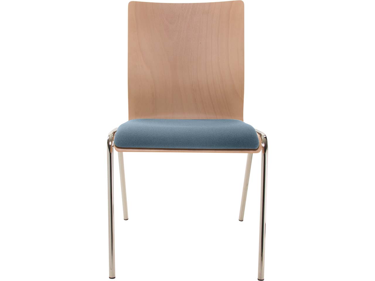 Besucherstuhl "A45" Buche, Gestell verchromt, Sitzpolster stahlblau