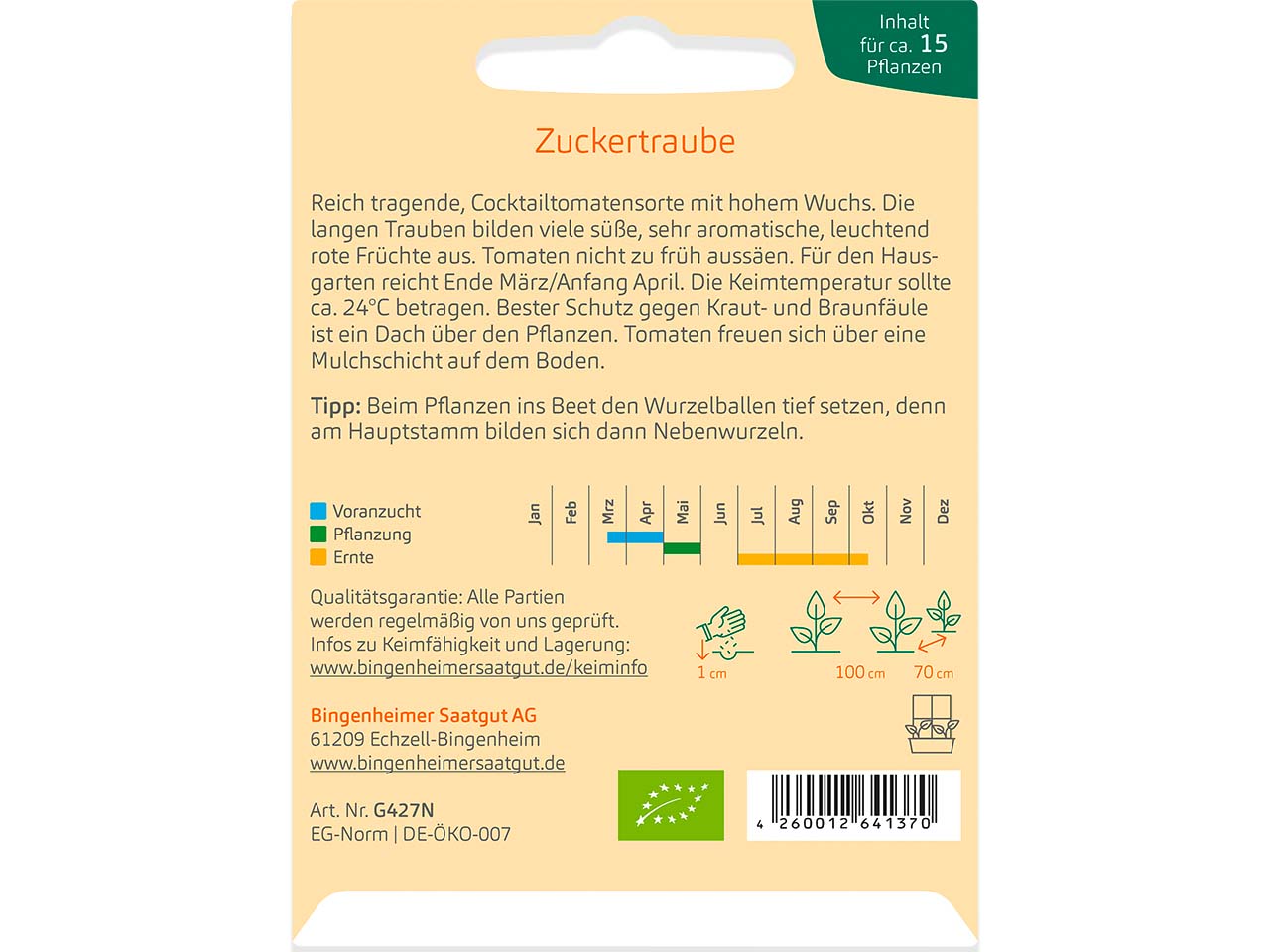 bingenheimer saatgut Bio-Samen Cocktailtomate "Zuckertraube", 1 Stk.