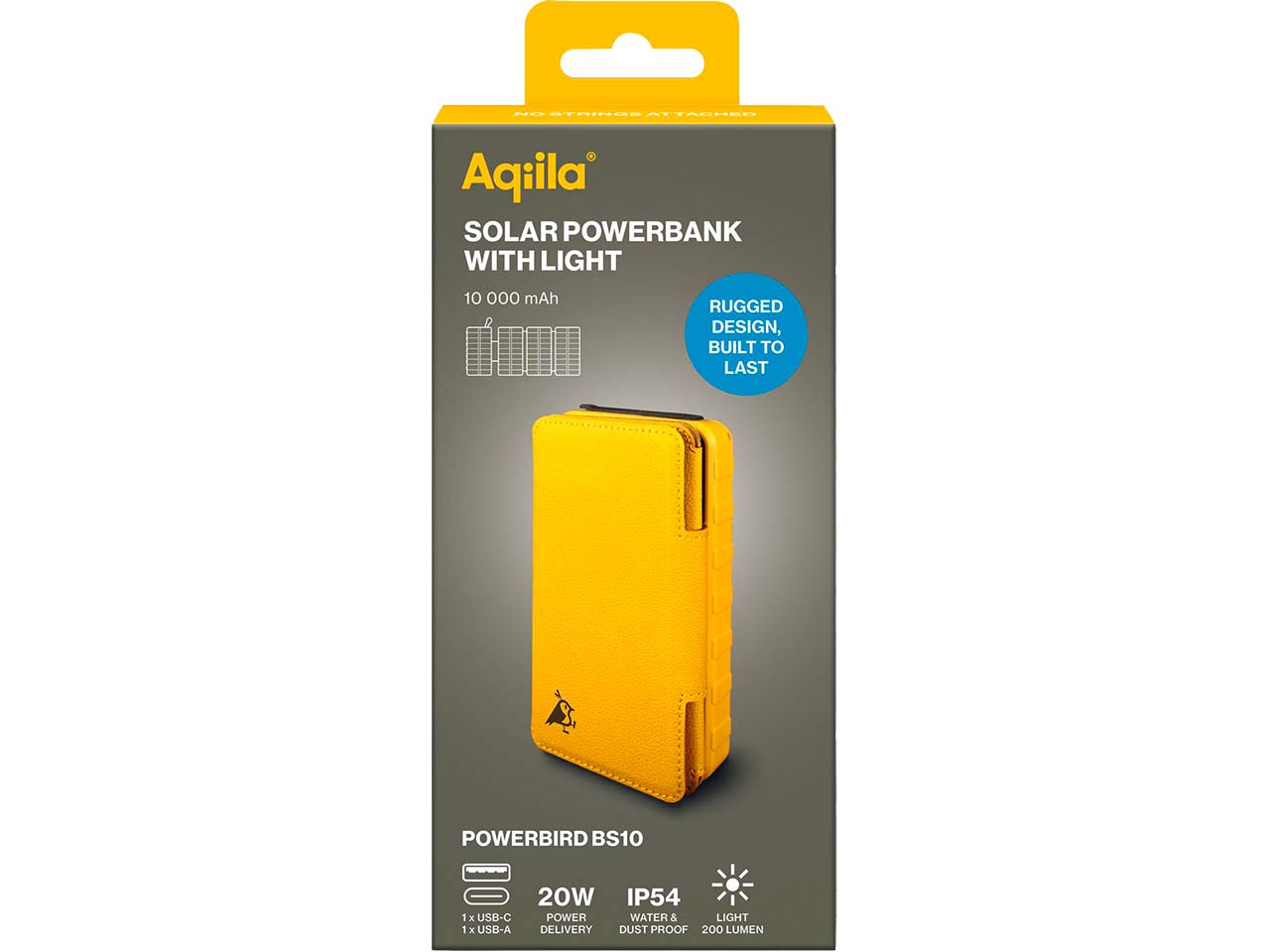 Aqiila Powerbank mit mehrfach ausklappbarem Solarpanel "Powerbird BS10"