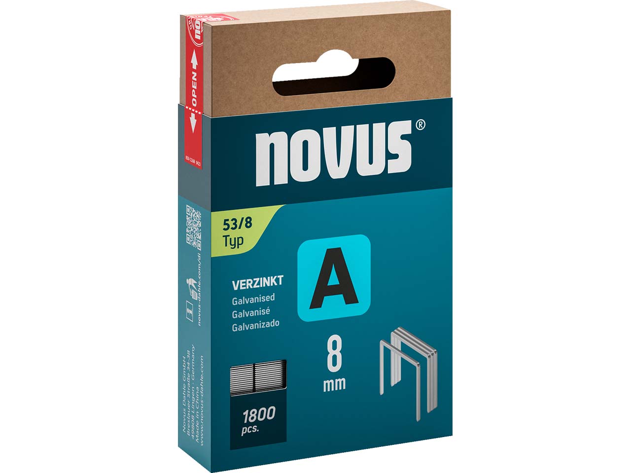 Novus Feindrahtklammern A Typ 53/8 für Handtacker, 1.800 Stk.