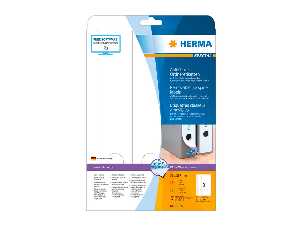 75 HERMA Ordnerrückenschilder 59 x 297 mm