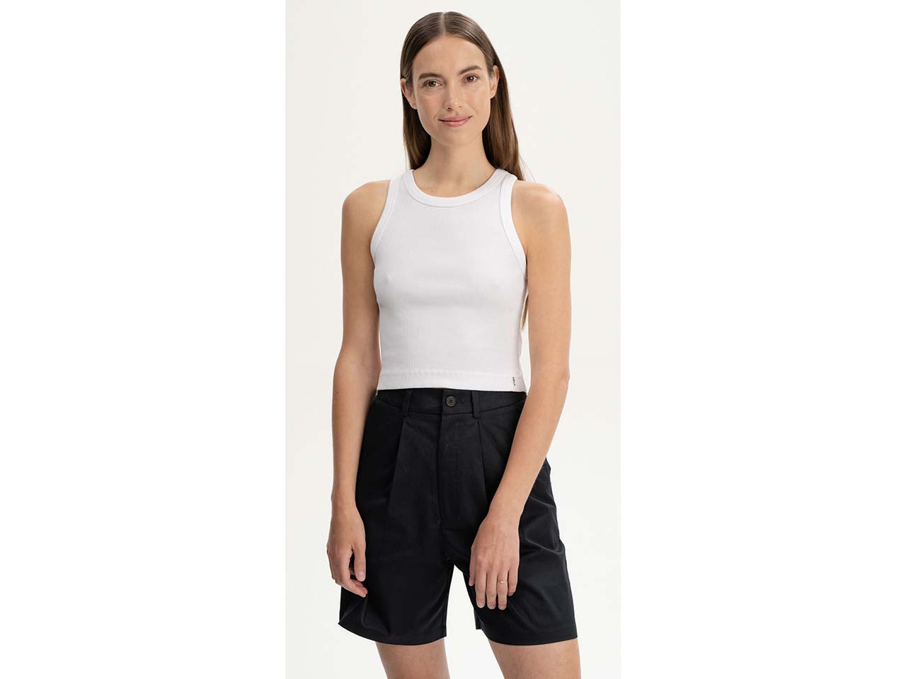 MELA Bio-Damen-Cropped-Rippstrick-Tanktop 'PRISHA' mit Rundhalsausschnitt, weiß, Gr. L