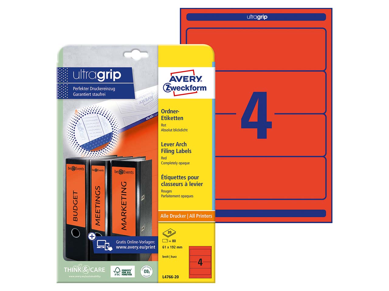 80 Rückenschilder für Rücken 70-80 mm, 192 x 61 mm rot