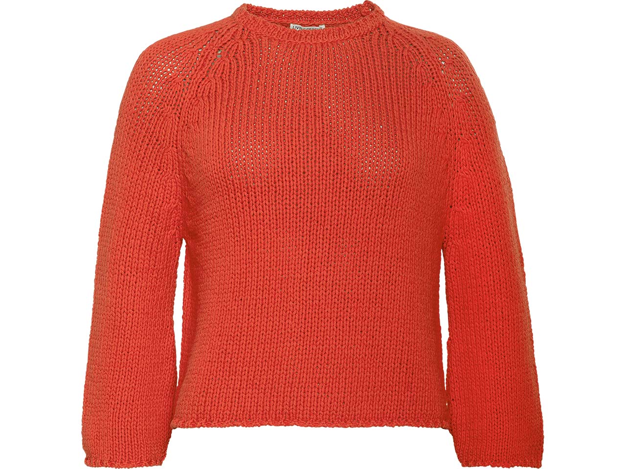 Living Crafts Bio-Damen-Strickpullover "RICARDA" mit Raglanärmeln, poincana red, Gr. S